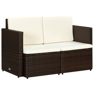 vidaXL Sofa Brown, Cream White PE Rattan, Steel, Foam, Polyester 2-Seater