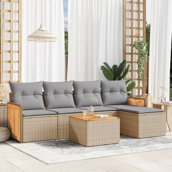 vidaXL Garden Sofa Set Beige Poly Rattan Large Removable Covers