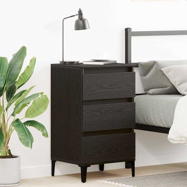 vidaXL Bedside Cabinet with Drawer Black Oak 17.72 x 13.78 x 17.32 in