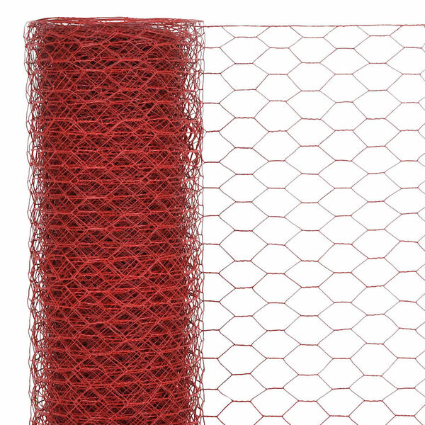 vidaXL Chicken Wire Fence Steel with PVC Coating 82.0x3.9' Red