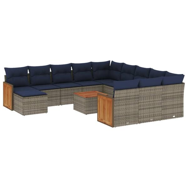 vidaXL 13 Piece Garden Sofa Set with Cushions Grey Poly Rattan