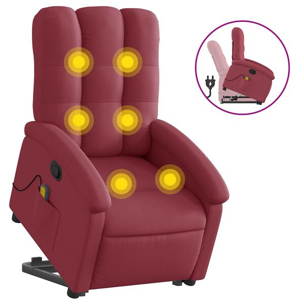 vidaXL Stand Up Massage Recliner Chair Wine Red Fabric, metal, plywood