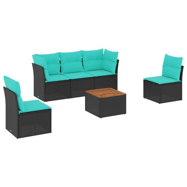 vidaXL 6 Piece Patio Sofa Set with Cushions Black Poly Rattan