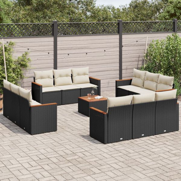 vidaXL Garden Sofa Set Black and cream with acacia wood finish
