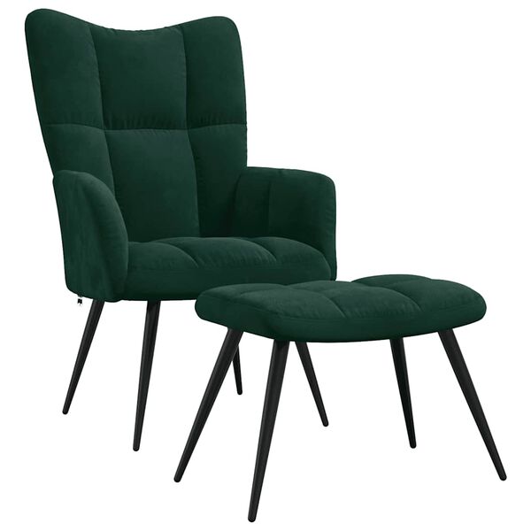 vidaXL Relaxing Chair With Stool Dark Green Velvet (100% polyester)