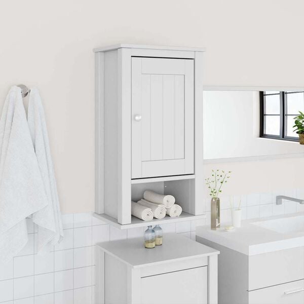 vidaXL Bathroom Wall Cabinet White Solid pine wood, engineered wood, metal