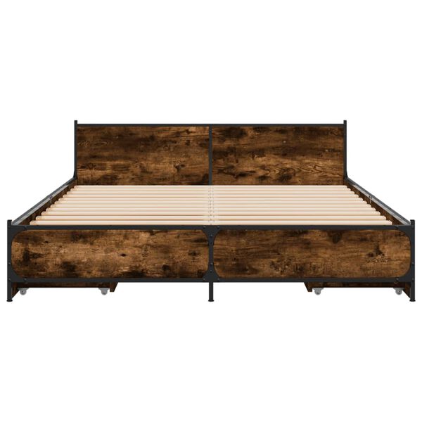 vidaXL Bed Frame Smoked oak Engineered wood, Steel Double Bed Frame