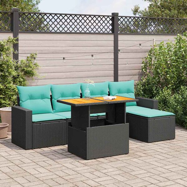 vidaXL 6 Piece Patio Sofa Set with Cushions Black Poly Rattan