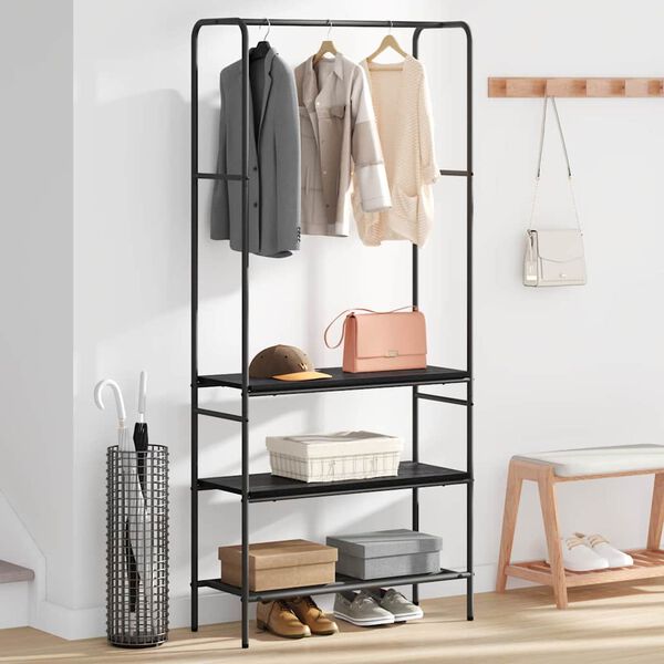 vidaXL Clothes Rack Black Oak 30.31 x 11.81 x 67.32 in Engineered Wood