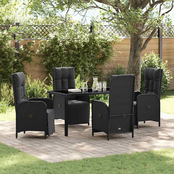 vidaXL Garden Dining Set with Cushion 5 pcs Black Poly Rattan