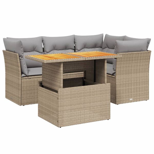 vidaXL Garden Sofa Set Beige PE rattan Adjustable Armrests