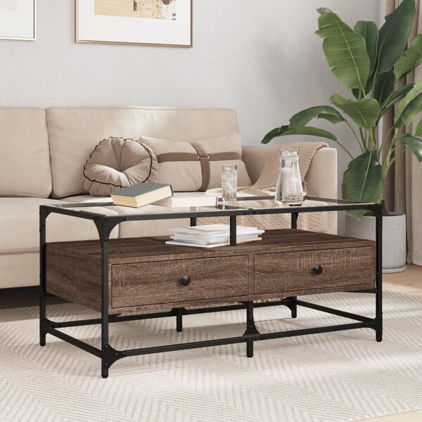 vidaXL Coffee Table Brown Oak Engineered wood, Steel, Glass Medium