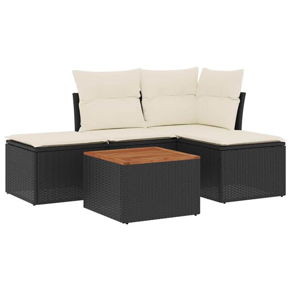 vidaXL Garden Sofa Set Black PE Rattan 5 Piece Modular Garden Sofa Set