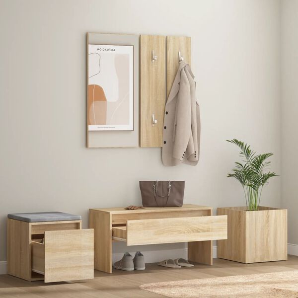 vidaXL Hallway Furniture Set Sonoma oak Engineered wood, acrylic Medium