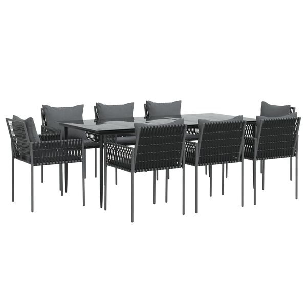 vidaXL 9 Piece Patio Dining Set with Cushions Poly Rattan and Steel