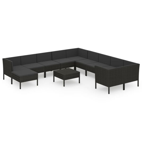vidaXL Garden Lounge Set Black PE rattan, powder-coated steel, polyester