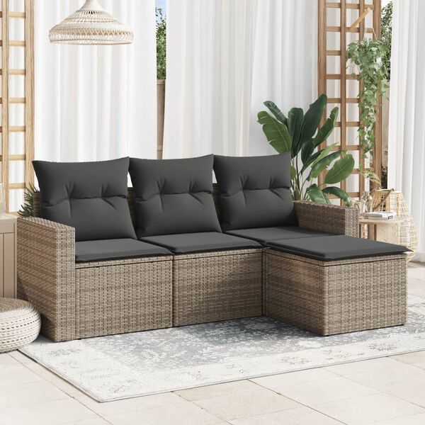vidaXL Garden Sofa Set Grey Poly Rattan 4 Piece Set Modular