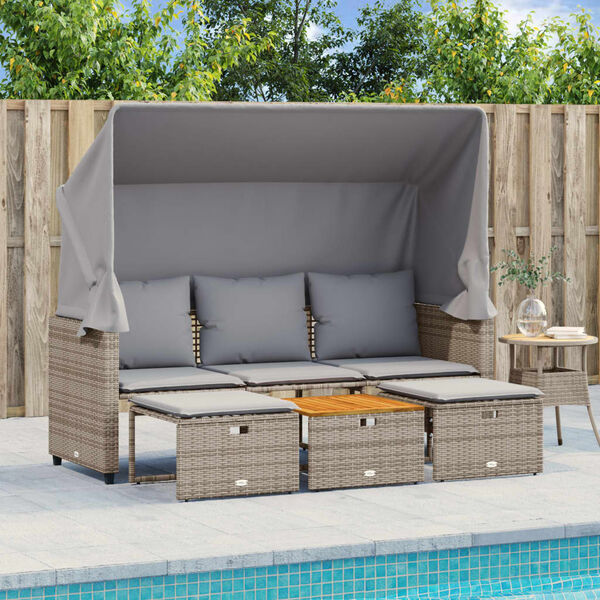 vidaXL Garden Sofa Grey PE rattan 3-seater Retractable Outdoor Sofa