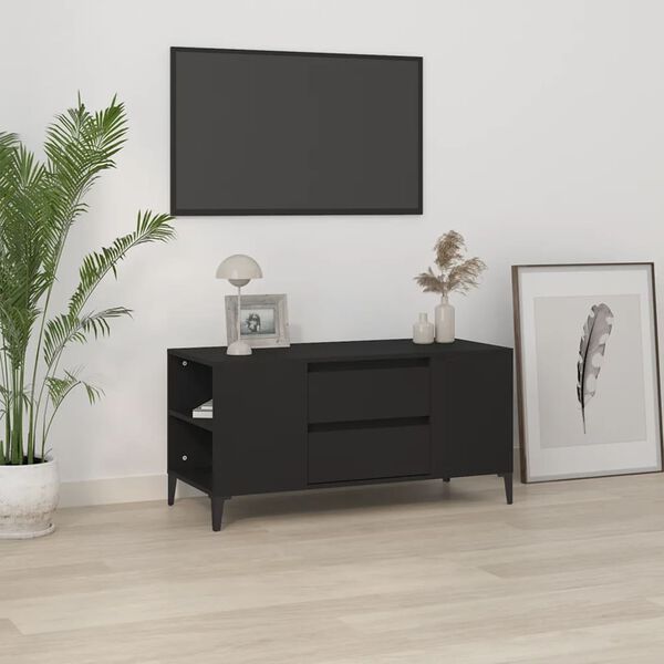 vidaXL TV Cabinet Black Engineered wood Medium TV Cabinet Rectangular
