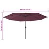 vidaXL Garden Parasol with LED Lights and Metal Pole 157.5" Bordeaux Red
