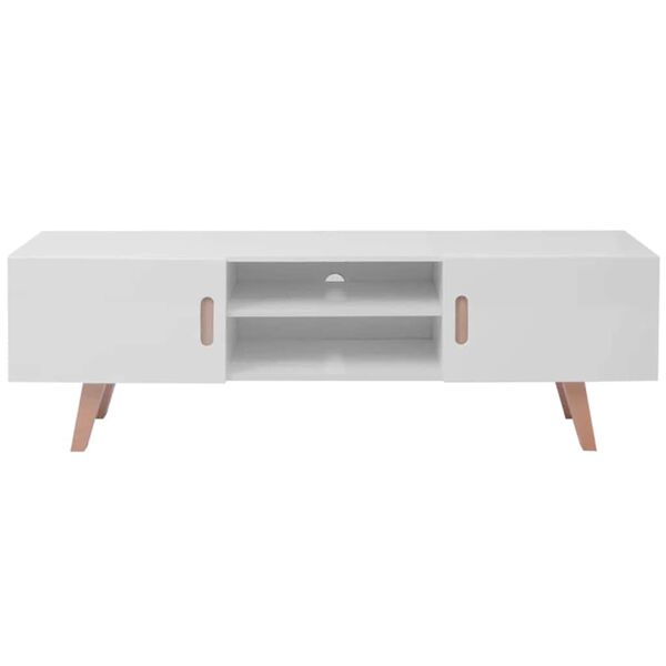 vidaXL TV Stand Shiny White MDF, Beechwood, Steel Large TV Stand