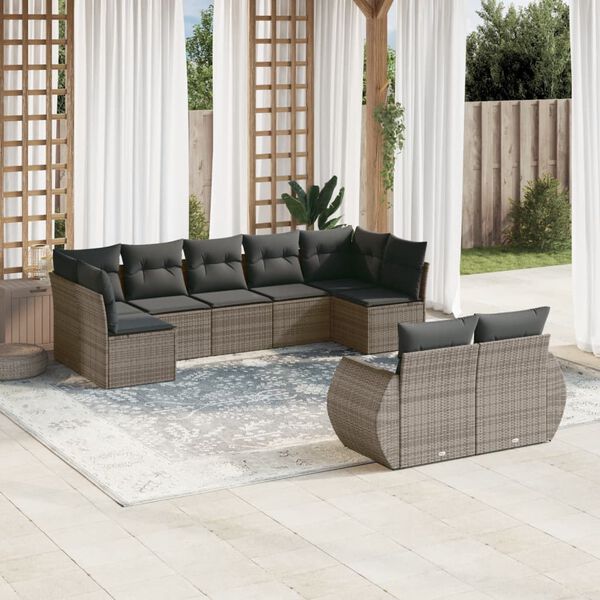 vidaXL Garden Sofa Set Grey PE Rattan, Powder-Coated Steel Large