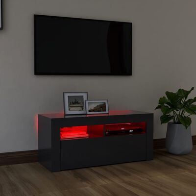 vidaXL TV Cabinet with LED Lights Gray 35.4"x13.8"x15.7"