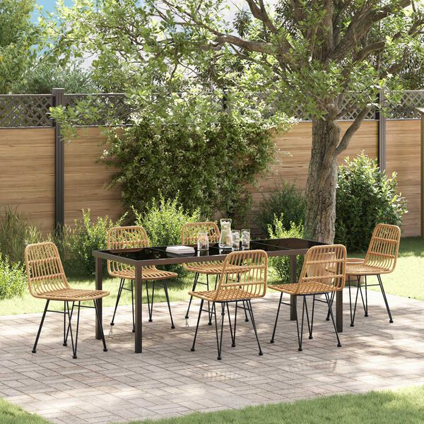 vidaXL Garden Dining Set 7 pcs Brown Powder-Coated Steel