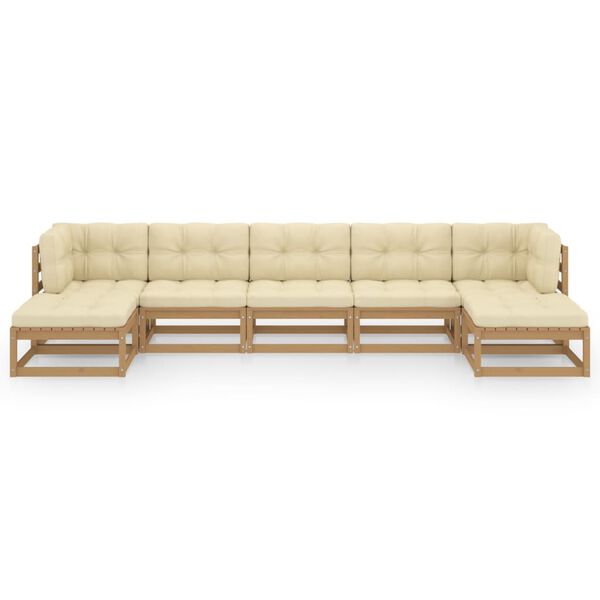 vidaXL Garden Lounge Set Honey brown, Cream Solid pine wood, polyester