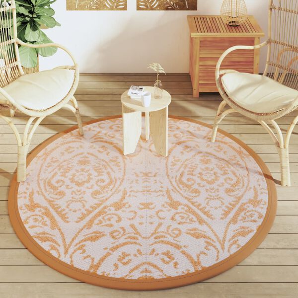 vidaXL Outdoor Carpet Orange and white Polypropylene (PP) Ø63.0 in