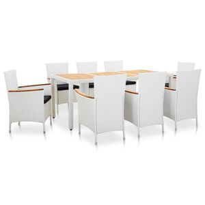 vidaXL Dining Set White PE Rattan 9 Piece Set Removable Covers