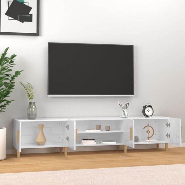 vidaXL TV Cabinet High Gloss White Engineered wood, eucalyptus wood