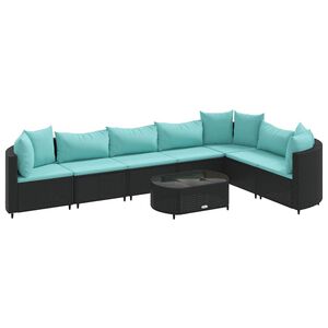 vidaXL Patio Sofa Set Set of 7 Black, Water Blue
