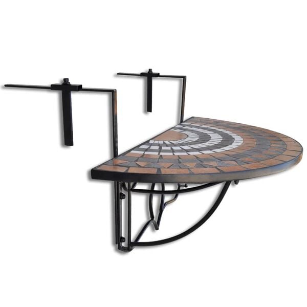 vidaXL Garden Table Terracotta, White, Black Iron Medium Foldable