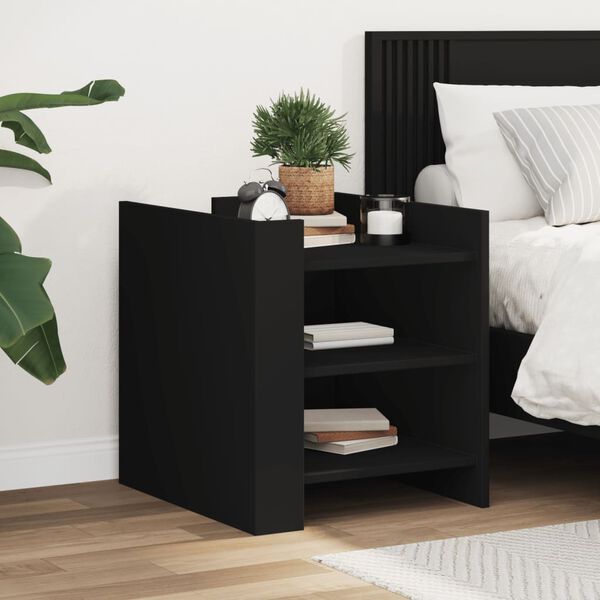 vidaXL Bedside Cabinet Black Engineered wood Standard Bedside Cabinet