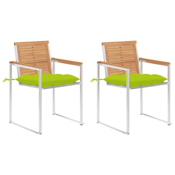 vidaXL Patio Chairs with Cushions 2 pcs Solid Teak Wood and Steel