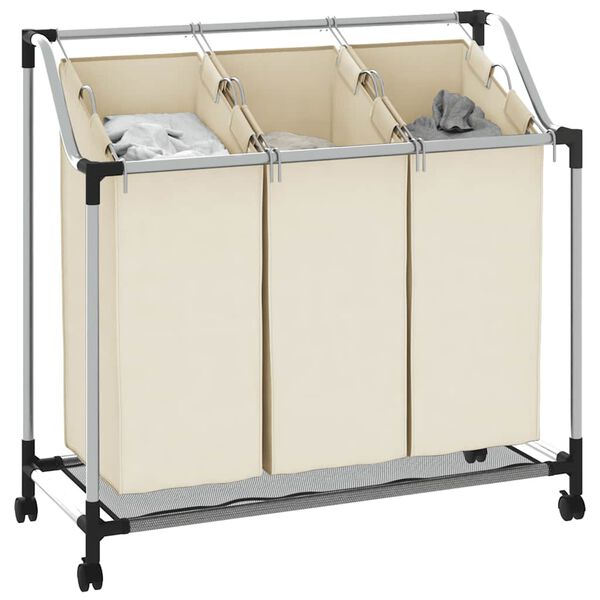 vidaXL Laundry Sorter with 3 Bags Cream Steel