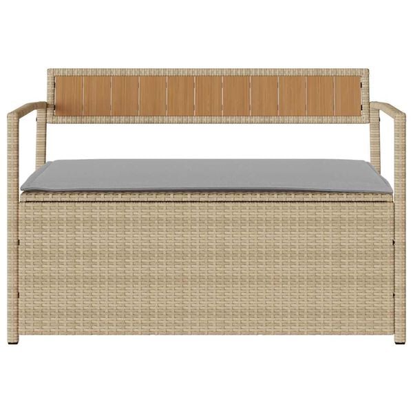 vidaXL Garden Storage Bench with Cushion Beige Poly Rattan