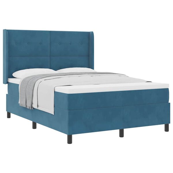 vidaXL Box Spring Bed with Headboard Blue 55.12 x 74.80 in Velvet