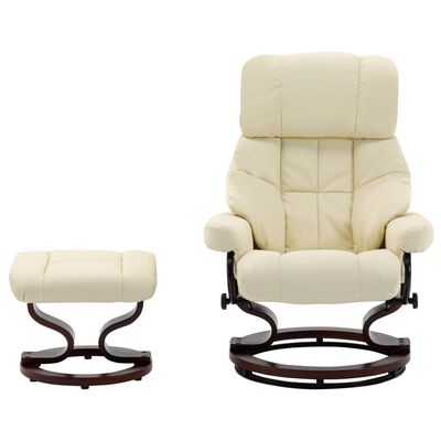 vidaXL Swivel Recliner with Ottoman Cream Faux Leather and Bentwood
