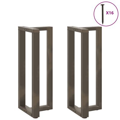 Two brown metal rectangular pedestal legs with screws illustrated in a small circular insert indicating mounting screws.