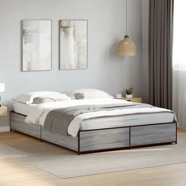 vidaXL Bed Frame Grey Sonoma Engineered Wood, Steel 47.2x74.8 in Durable
