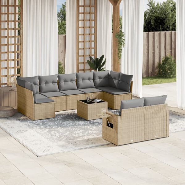 vidaXL Garden Sofa Set Beige PE Rattan, Powder-Coated Steel, Tempered Glass