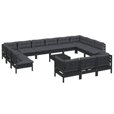 vidaXL 14 Piece Patio Lounge Set with Cushions Black Pinewood