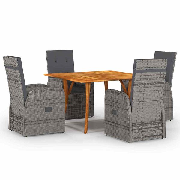 vidaXL Garden Dining Set 5 pcs Gray poly rattan