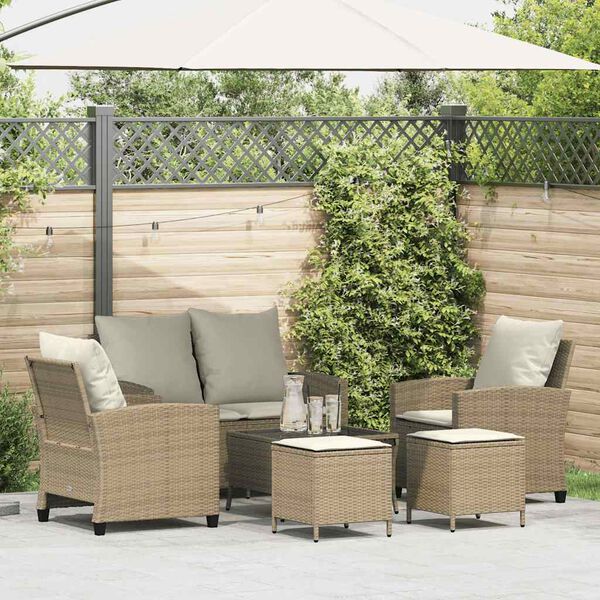 vidaXL Garden Sofa Set Beige PE rattan, powder-coated steel, tempered glass