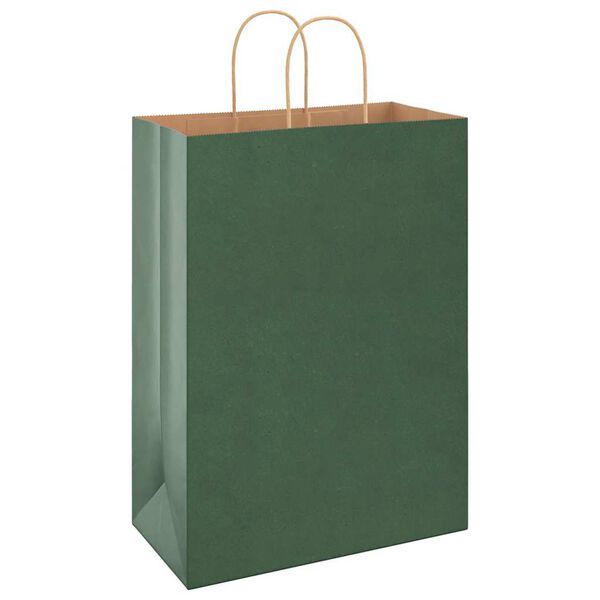vidaXL Paper Bags 250 pcs with Handles Green 12.6x6.7x17.3"