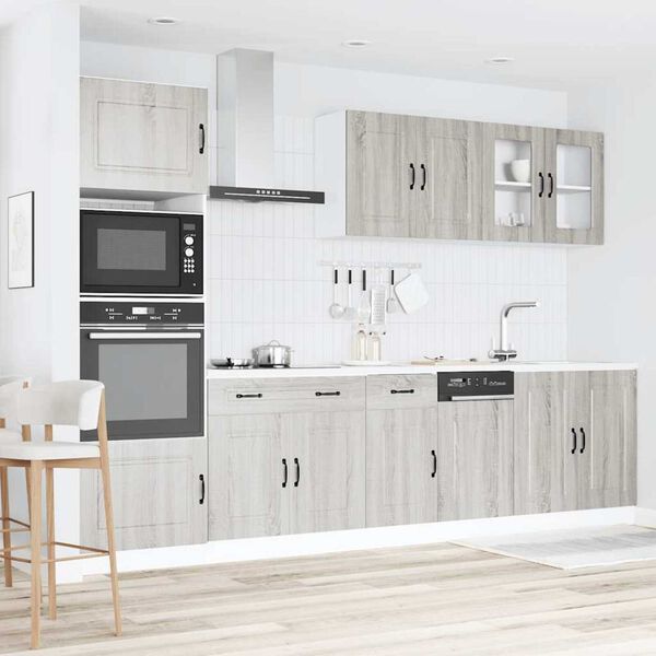 vidaXL Kitchen Cabinet Set Grey Sonoma Engineered wood and glass