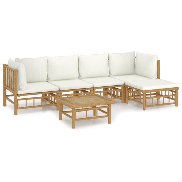 vidaXL Garden Lounge Set Cream White Bamboo, Polyester Medium Modular