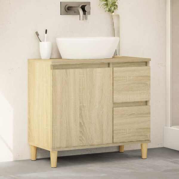vidaXL Bathroom Cabinet Sonoma Oak Engineered wood, solid eucalyptus wood